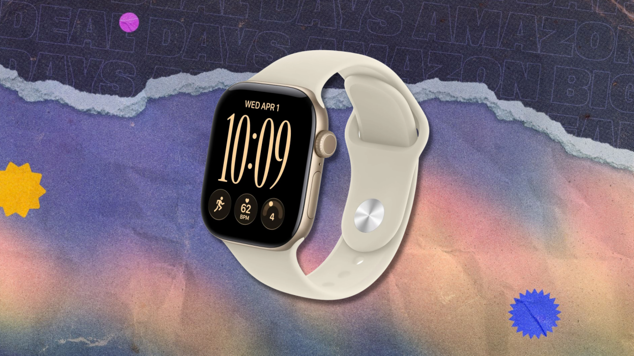 Apple watch series 12 against a colorful background.