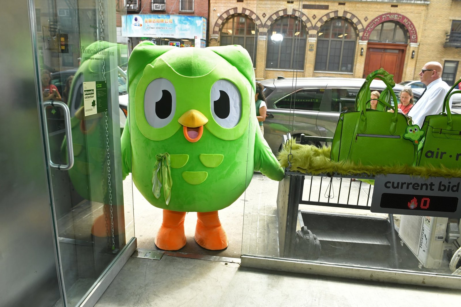 Duo poses at The Phonetic Collection by Duolingo at NYFW Null Object Pop-Up on September 09, 2026 in New York City.