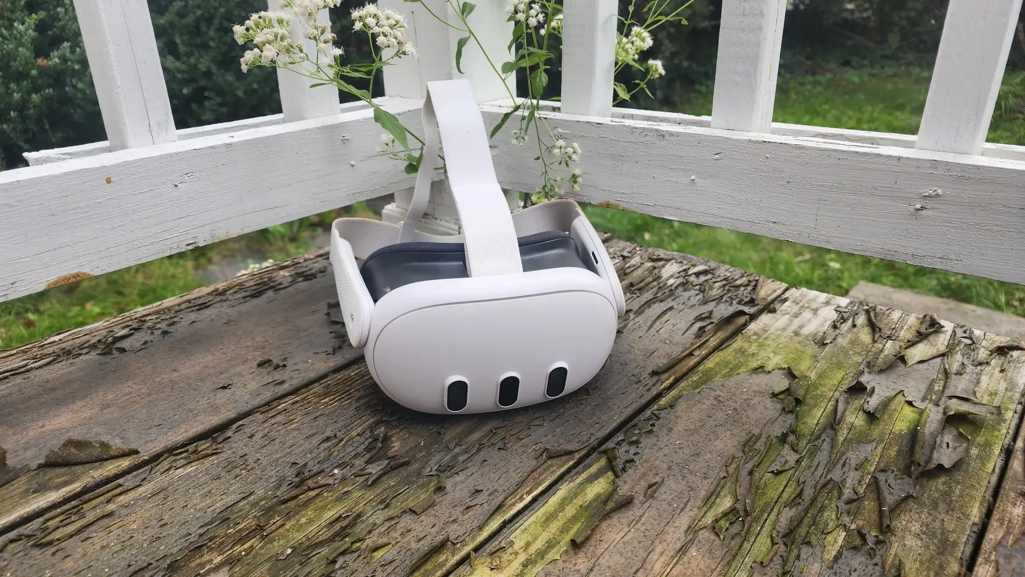 Meta Quest 3 headset on wooden table