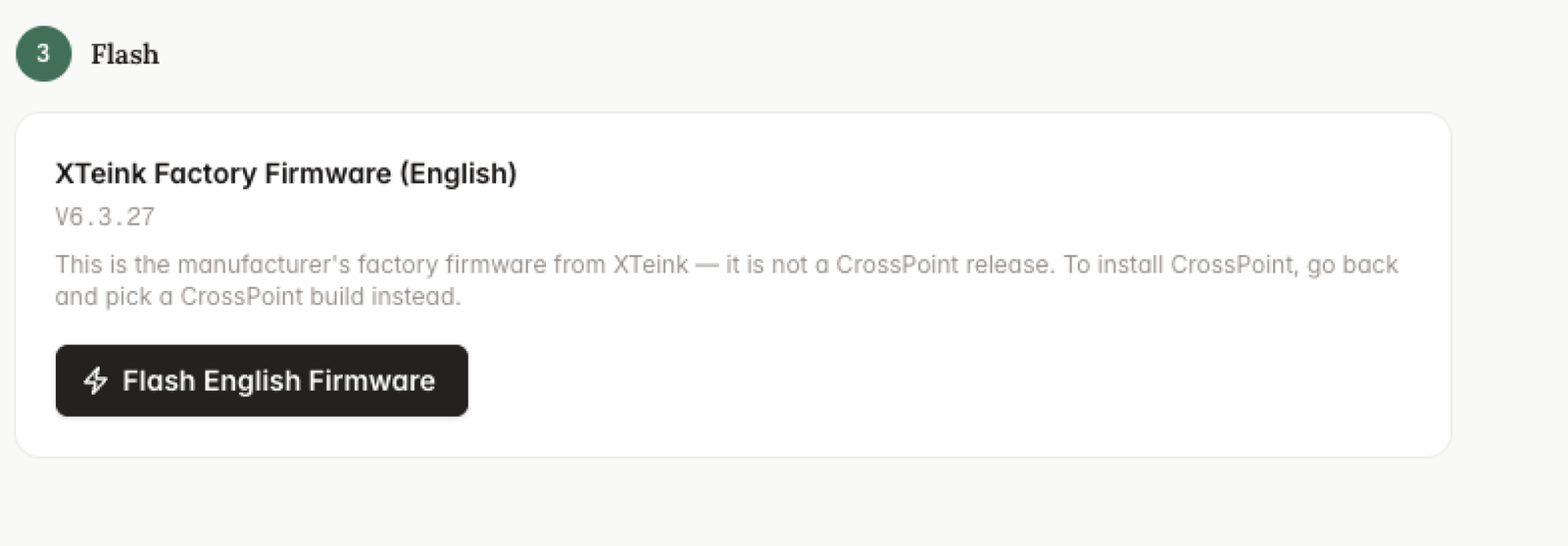 The flash CrossPoint option on CrossPoint Reader.
